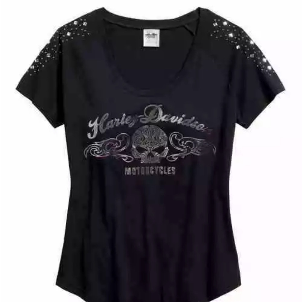 Harley-Davidson Women's Scroll Skull Scoop Shirt
